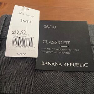 Banana Republic Classic Fit Gray Pants - 36/30 - NWT